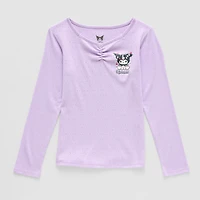 Little & Big Kid Girls V Neck Long Sleeve Regular Fit Hello Kitty Kuromi Graphic T-Shirt