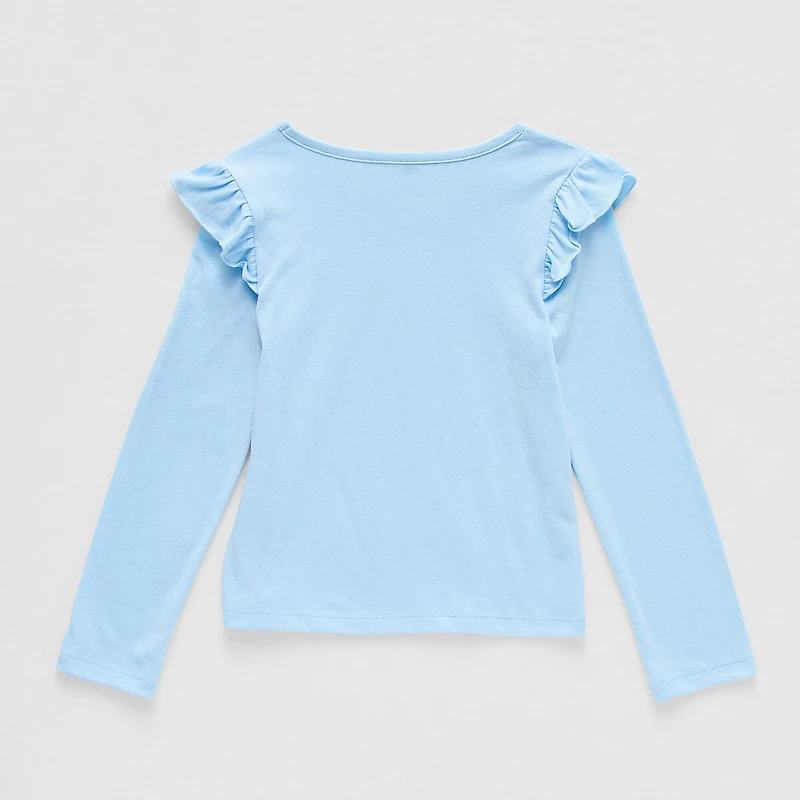 Thereabouts Little Girls Round Neck Long Sleeve Regular Fit Graphic T-Shirt