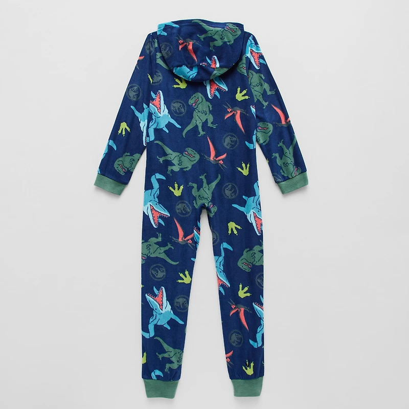 Big Kid Boys Microfleece Long Sleeve Hooded Jurassic World One Piece Pajama