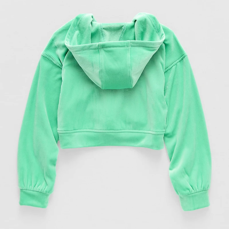Xersion Ribbed Velour Big Kid Girls Long Sleeve Zipper Active Hoodie