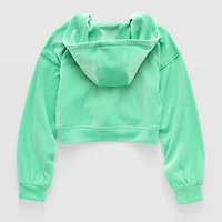 Xersion Ribbed Velour Big Kid Girls Long Sleeve Zipper Active Hoodie