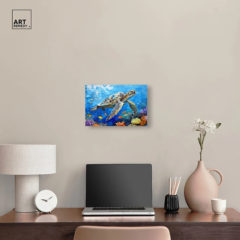 ART REMEDY® "Turtle Swimming" Giclee Animals Canvas Art