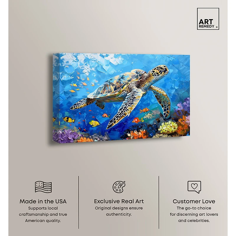 ART REMEDY® "Turtle Swimming" Giclee Animals Canvas Art