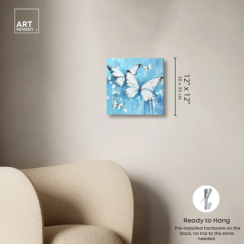 ART REMEDY® "Textured Blue Butterflies" Giclee Animals Canvas Art