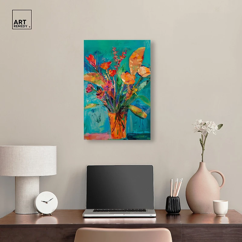 ART REMEDY® "Bold And Bright Flower Vase" Giclee Floral And Botanical Canvas Art