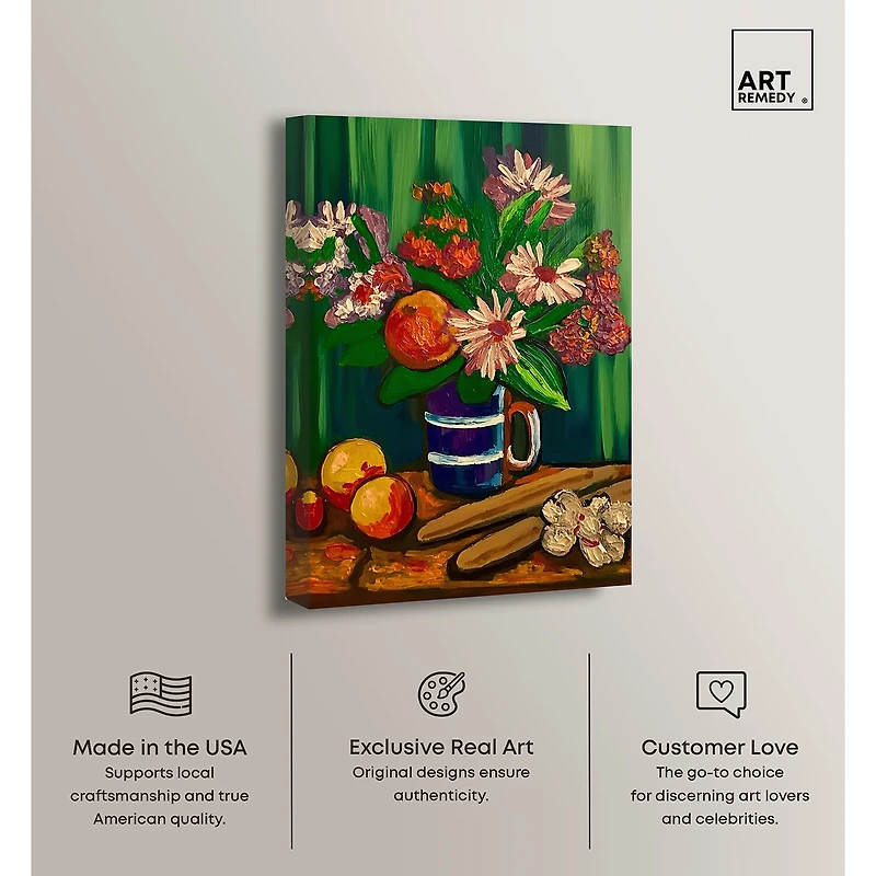 ART REMEDY® "Floral Vase And Fruits" Giclee Floral And Botanical Canvas Art
