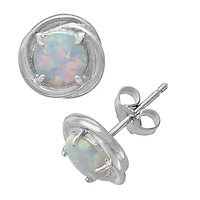 Lab Created White Opal Sterling Silver 9.5mm Stud Earrings