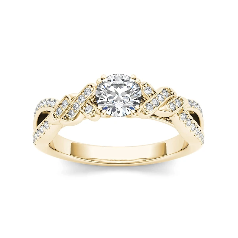 Womens 3/4 CT. T.W. Natural White Diamond 14K Gold Round Side Stone Engagement Ring