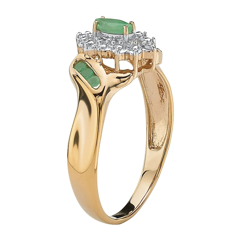 Womens Diamond Accent Genuine Green Emerald 18K Gold Over Silver Cocktail Ring