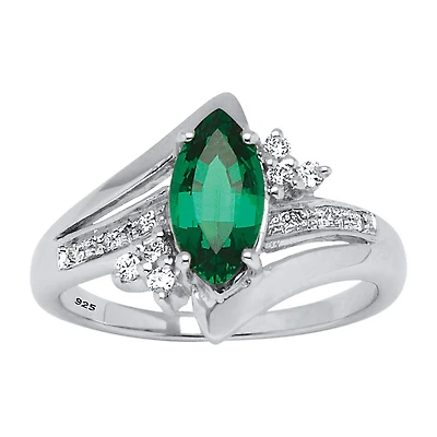Womens Lab Created Green Emerald Platinum Over Silver Cocktail Ring