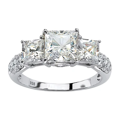 Womens Lab Created White Sapphire Platinum Over Silver Cocktail Ring
