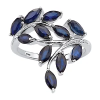 Womens Diamond Accent Genuine Blue Sapphire Platinum Over Silver Cocktail Ring