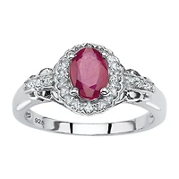 Womens Lead Glass-Filled Red Ruby Sterling Silver Cocktail Ring