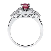 Womens Lead Glass-Filled Red Ruby Sterling Silver Cocktail Ring