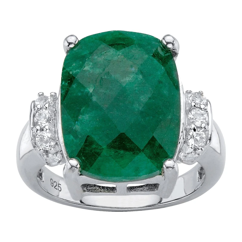 Womens Genuine Green Emerald Sterling Silver Cocktail Ring