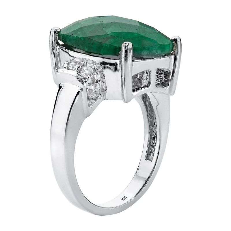 Womens Genuine Green Emerald Sterling Silver Cocktail Ring