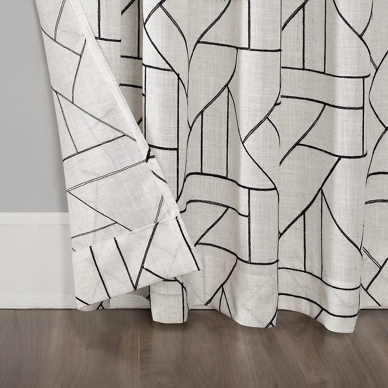 Archaeo Jigsaw Embroidery Linen Blend Rod Pocket Sheer Single Curtain Panel
