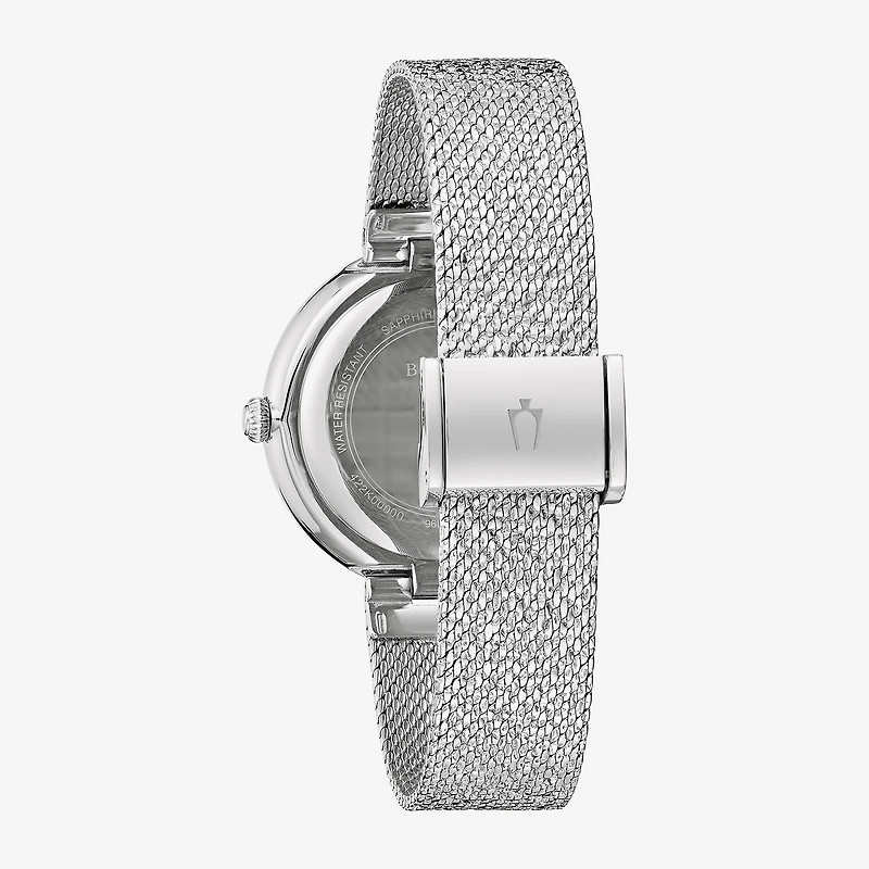 Bulova Crystal Womens Crystal Accent Silver Tone Stainless Steel Strap Watch 96l329
