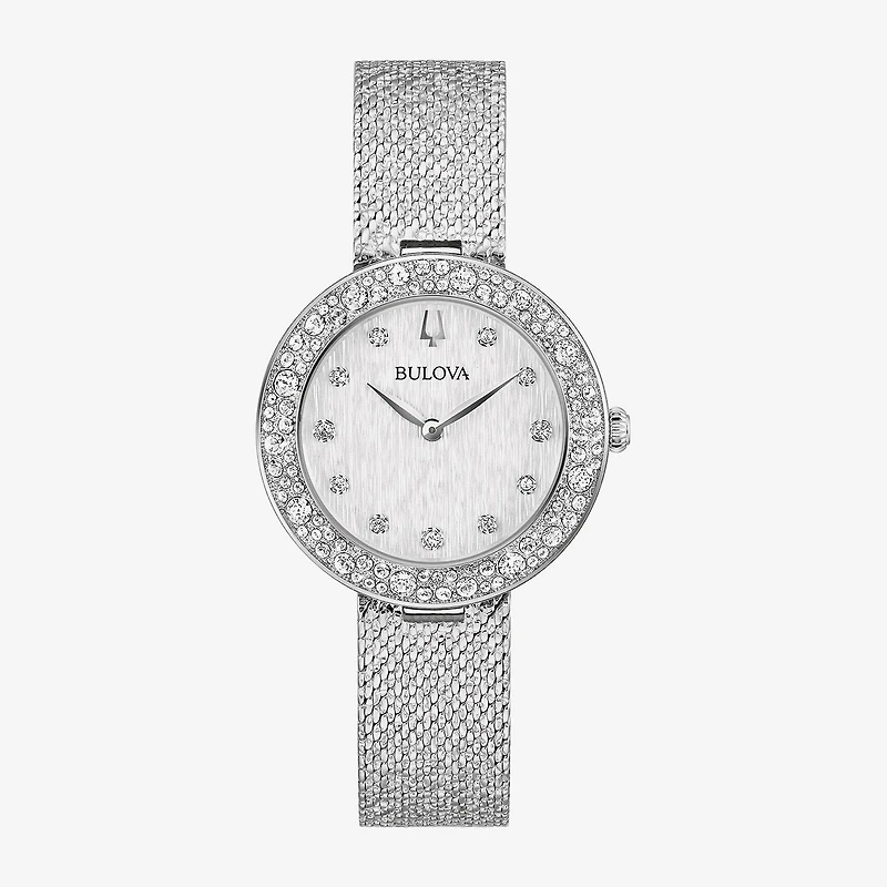 Bulova Crystal Womens Crystal Accent Silver Tone Stainless Steel Strap Watch 96l329