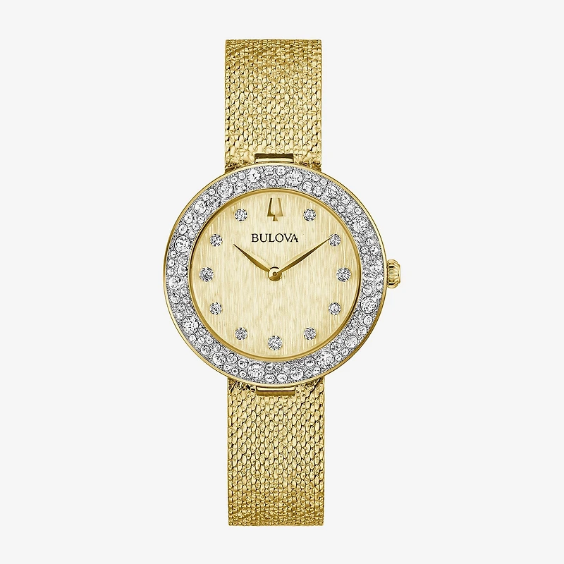 Bulova Crystal Womens Crystal Accent Gold Tone Stainless Steel Strap Watch 98l321
