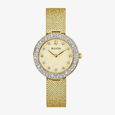 Bulova Crystal Womens Crystal Accent Gold Tone Stainless Steel Strap Watch 98l321