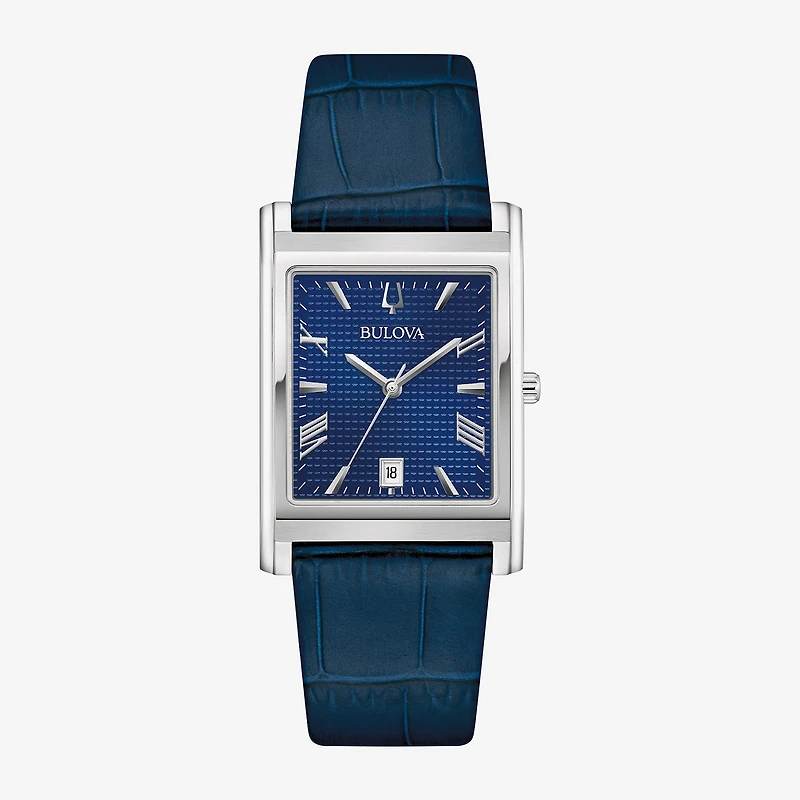 Bulova Mens Blue Leather Strap Watch 96b442
