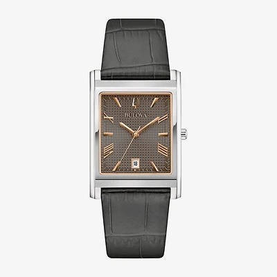 Bulova Mens Gray Leather Strap Watch 96b443