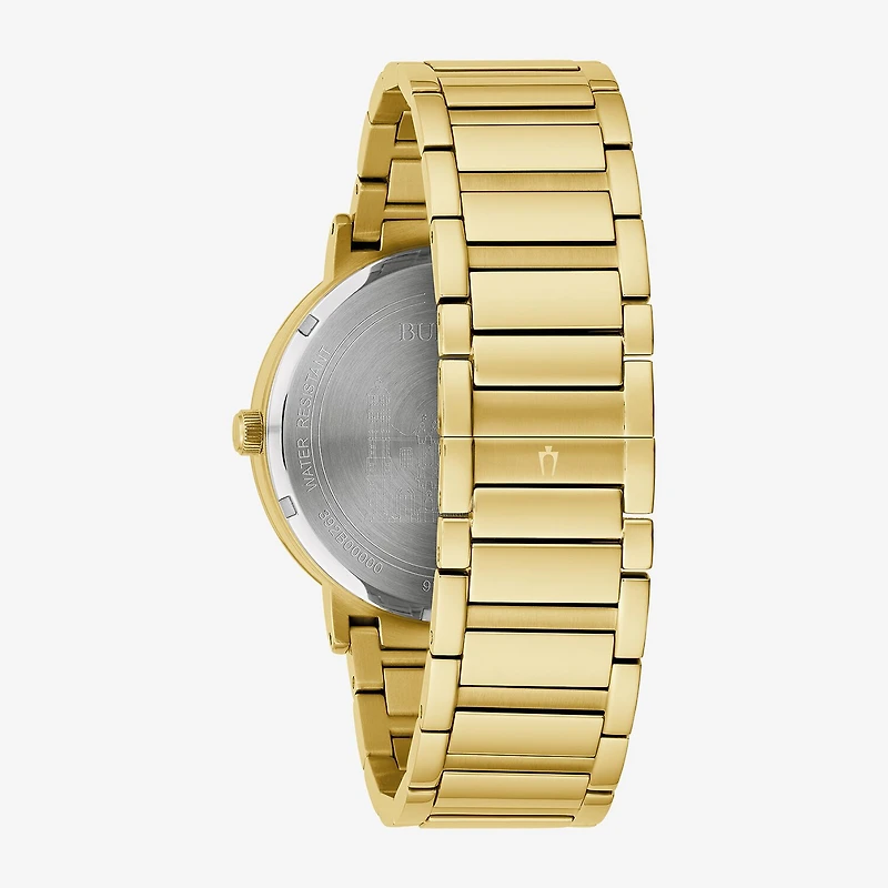 Bulova Our Lady Of Guadalupe / Nuestra Señora De Guadalupe Mens Crystal Accent Gold Tone Stainless Steel Bracelet Watch 97d136