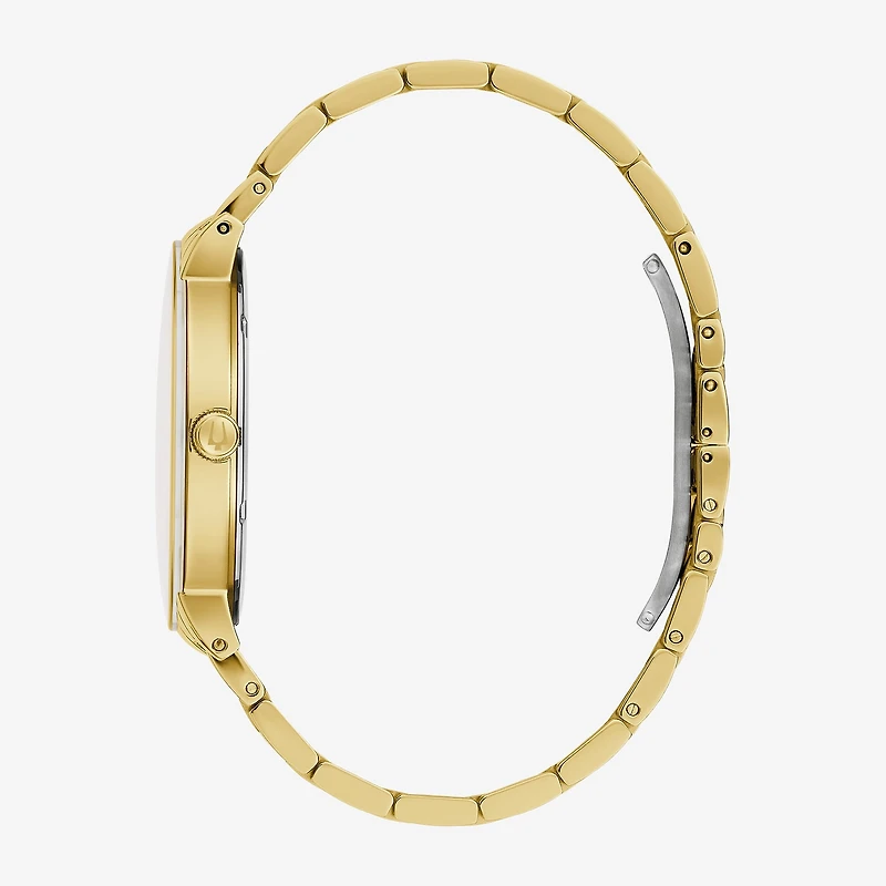 Bulova Our Lady Of Guadalupe / Nuestra Señora De Guadalupe Mens Crystal Accent Gold Tone Stainless Steel Bracelet Watch 97d136