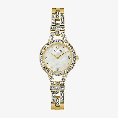 Bulova Crystal Womens Crystal Accent Gold Tone Stainless Steel Bracelet Watch 98l325