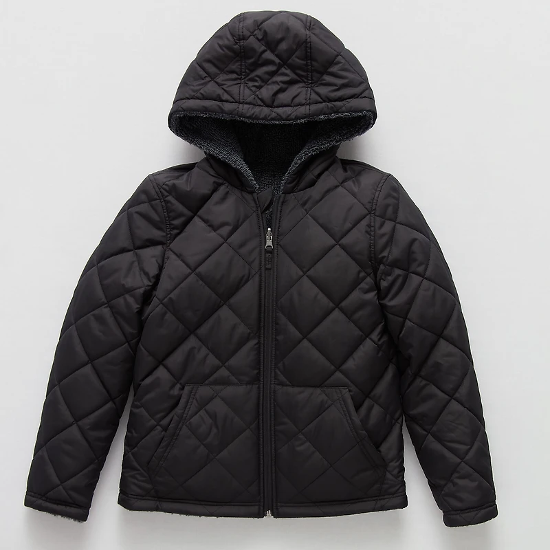 Free Country Little & Big Kid Boys Hooded Water Resistant Reversible Midweight Quilted Jacket