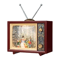 Glitzhome 7.5" Lighted Tv With Snowman Christmas Snow Globe