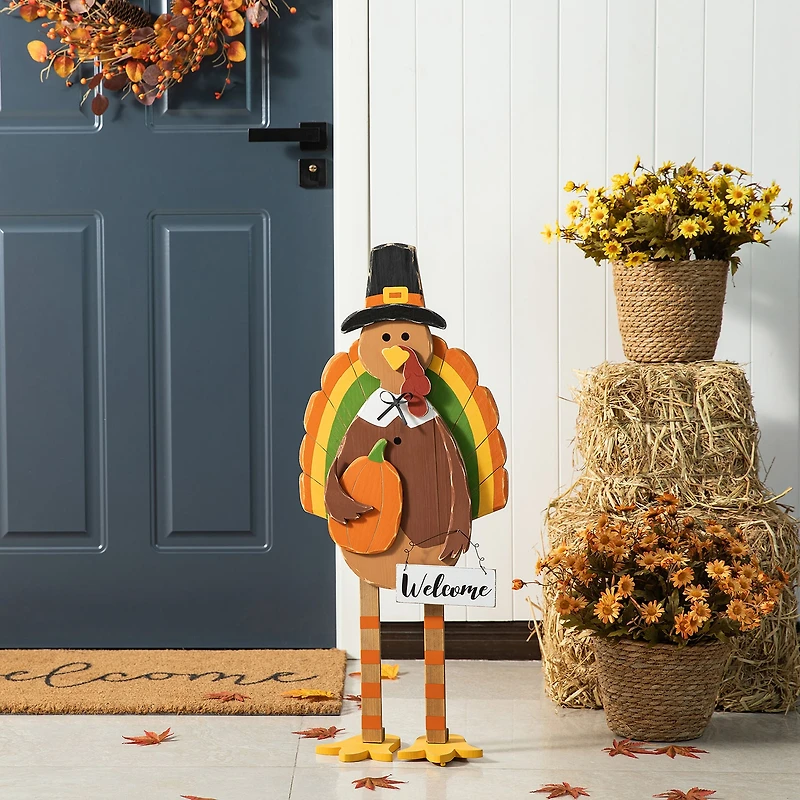 Glitzhome "30.25"" Wooden Turkey" Thanksgiving Porch Sign