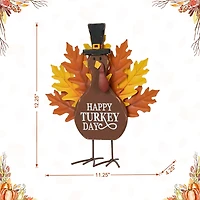 Glitzhome 12.25" Wooden & Metal Turkey Thanksgiving Tabletop Decor
