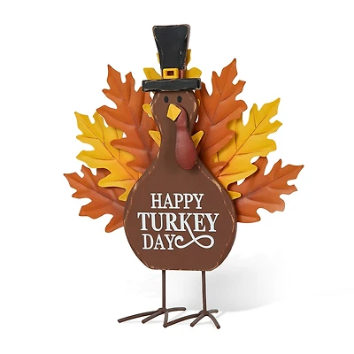 Glitzhome 12.25" Wooden & Metal Turkey Thanksgiving Tabletop Decor
