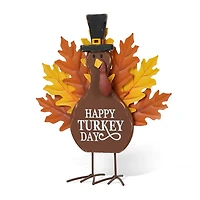 Glitzhome 12.25" Wooden & Metal Turkey Thanksgiving Tabletop Decor
