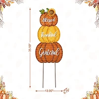 Glitzhome "35.5"" Metal Stacked Pumpkins" Thanksgiving Yard Art