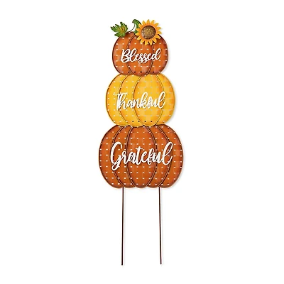 Glitzhome "35.5"" Metal Stacked Pumpkins" Thanksgiving Yard Art