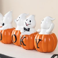 Glitzhome 16"L Halloween Polyresin Spooky Ghost Pumpkin Halloween Tabletop Decor