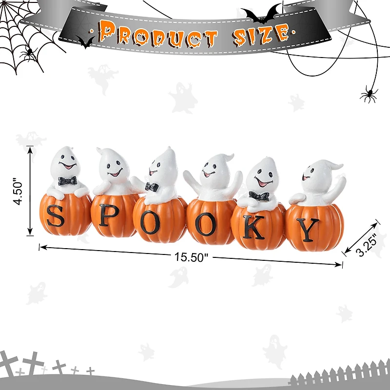 Glitzhome 16"L Halloween Polyresin Spooky Ghost Pumpkin Halloween Tabletop Decor