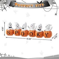 Glitzhome 16"L Halloween Polyresin Spooky Ghost Pumpkin Halloween Tabletop Decor