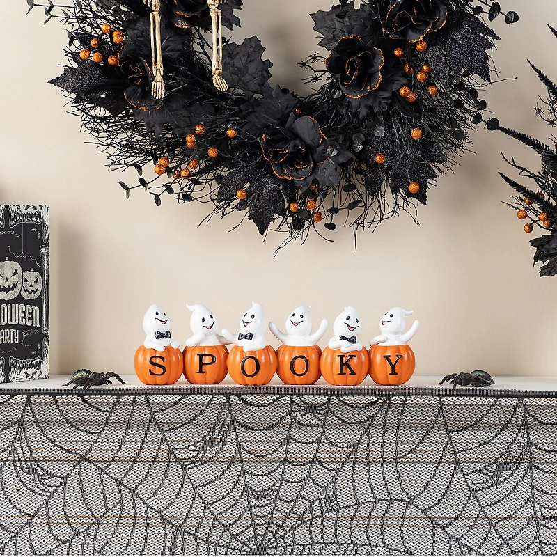 Glitzhome 16"L Halloween Polyresin Spooky Ghost Pumpkin Halloween Tabletop Decor