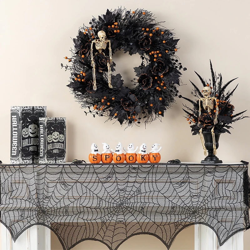Glitzhome 16"L Halloween Polyresin Spooky Ghost Pumpkin Halloween Tabletop Decor