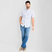 St. John's Bay Stretch Poplin Mens Short Sleeve Slim Fit Button-Down Shirt