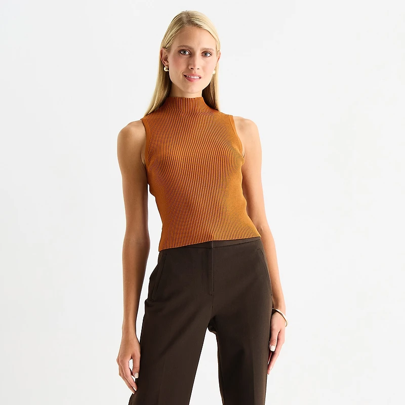Worthington Womens Mock Neck Sleeveless Pullover Sweater