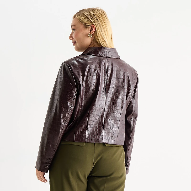 Worthington Womens Plus Faux Leather Lightweight Cropped Jacket
