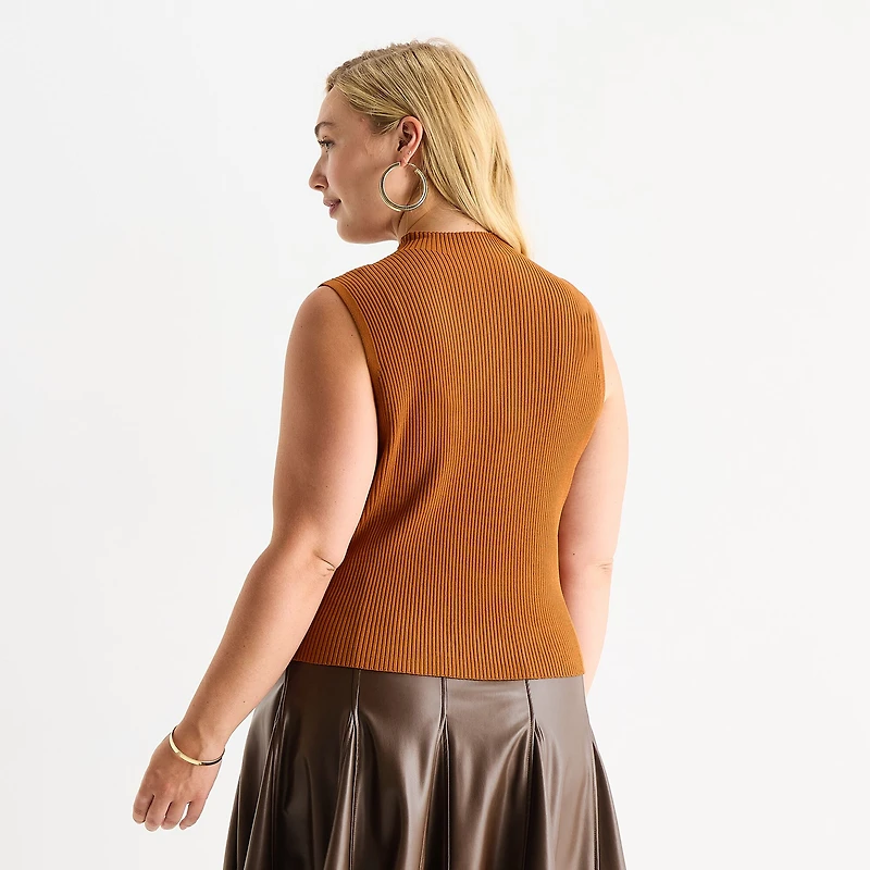 Worthington Plus Womens Mock Neck Sleeveless Pullover Sweater