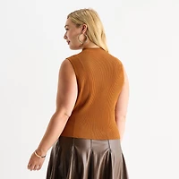 Worthington Plus Womens Mock Neck Sleeveless Pullover Sweater