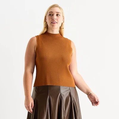 Worthington Plus Womens Mock Neck Sleeveless Pullover Sweater