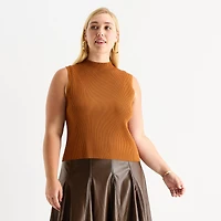 Worthington Plus Womens Mock Neck Sleeveless Pullover Sweater